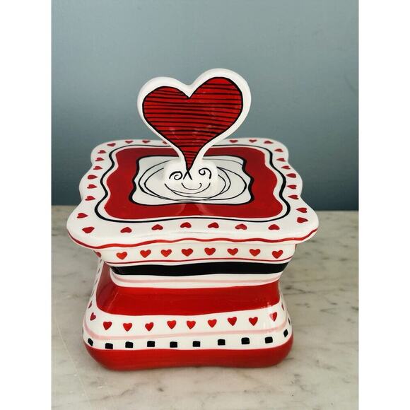 NWT Valentine’s Day Heart Canister 6” Tall 2 Piece Candy Jar Bella Casa by Ganz - Picture 4 of 9